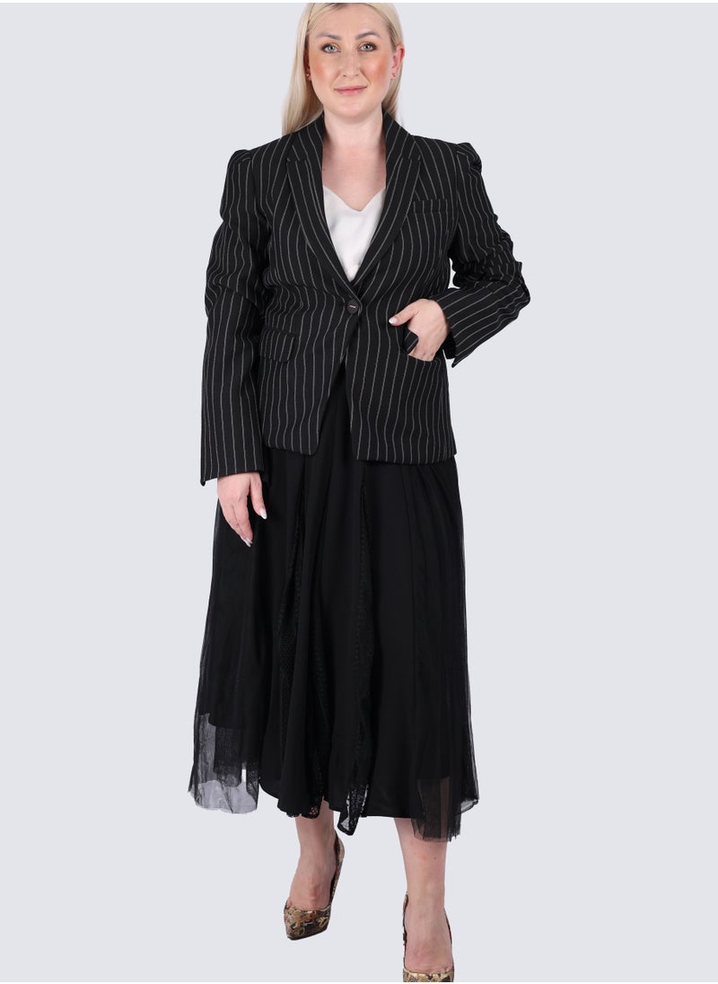 ONLY - Women's Stripes Double Tone Blazer in Black Pinstripe - Image 1