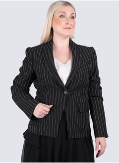 Women's Stripes Double Tone Blazer in Black Pinstripe