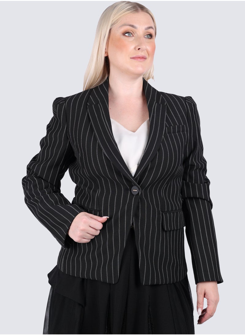 ONLY - Women's Stripes Double Tone Blazer in Black Pinstripe - Image 1