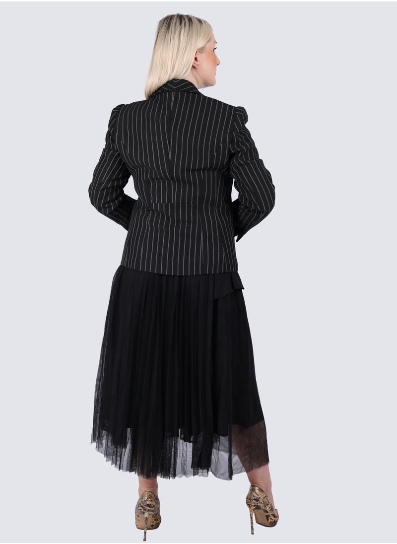 ONLY - Women's Stripes Double Tone Blazer in Black Pinstripe - Image 1