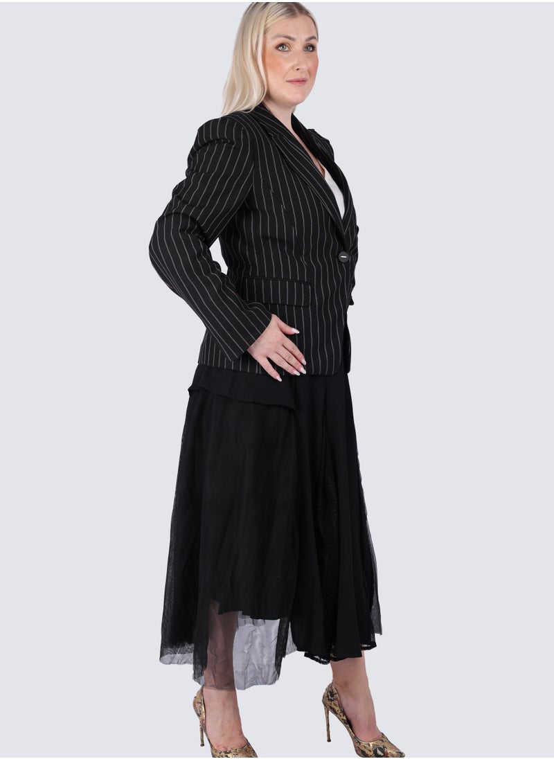 ONLY - Women's Stripes Double Tone Blazer in Black Pinstripe - Image 1