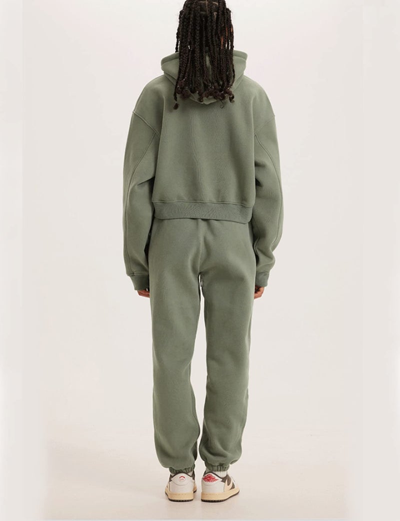 Flygo Womens Fleece 2 Piece Outfits Sweatsuit Crop Pullover Sweatshirt Joggers Pants Tracksuit Set(GreyGreen-L) - Image 5