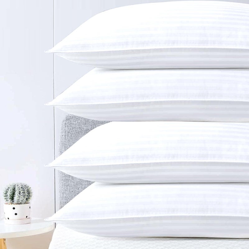 AJISH Ultra Soft Bed Pillows Set of 4 20 X 36 Inch King Size Fluffy Microfiber Filled Stripe White Pillows Bed Pillows for Sleeping All Night Comfort Hotel Quality Skin Friendly