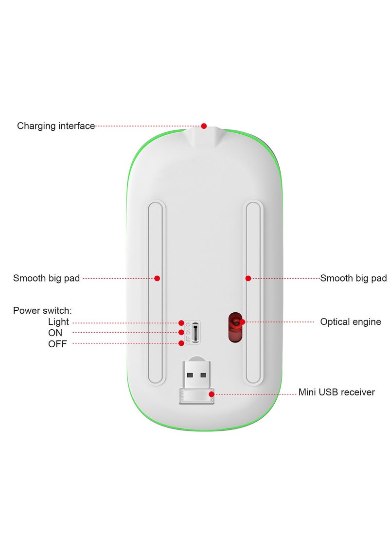 2.4G 600mAh true M-40, colorful luminous wireless mouse, silent ultra-thin wireless mouse White, universal for laptop desktop computers