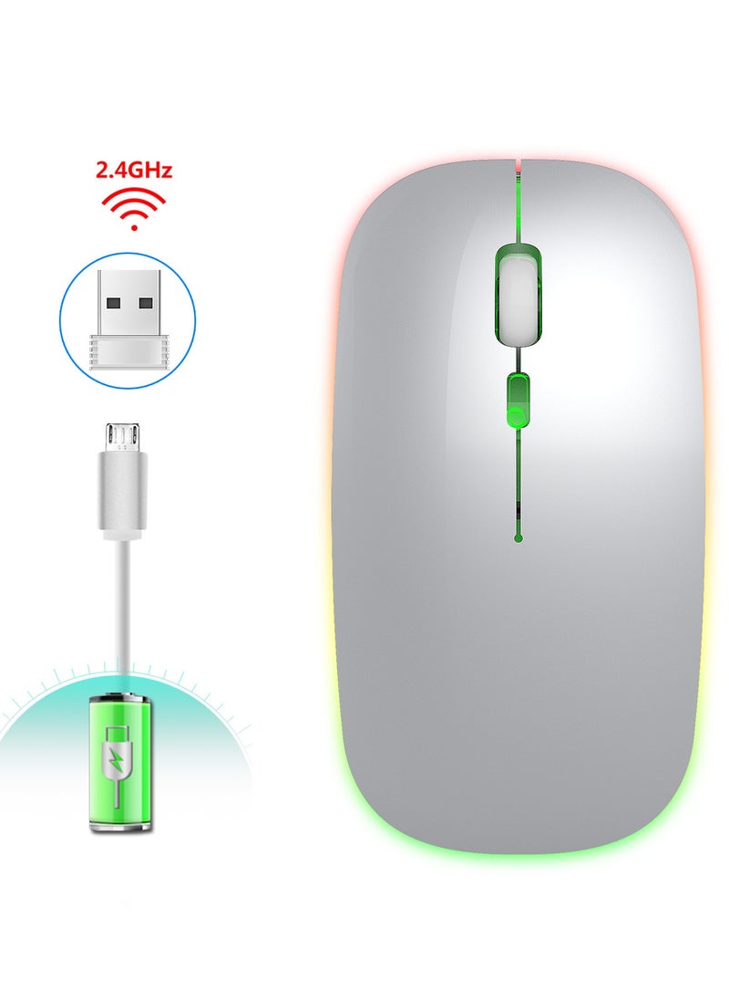 2.4G 600mAh true M-40, colorful luminous wireless mouse, silent ultra-thin wireless mouse White, universal for laptop desktop computers