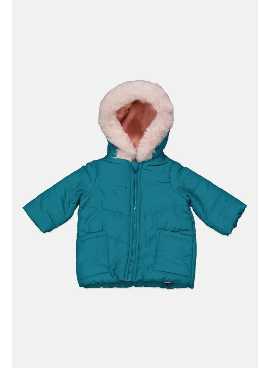 First Impressions Toddlers Girl Hooded Plain Parka Jacket, Green  - Image 1