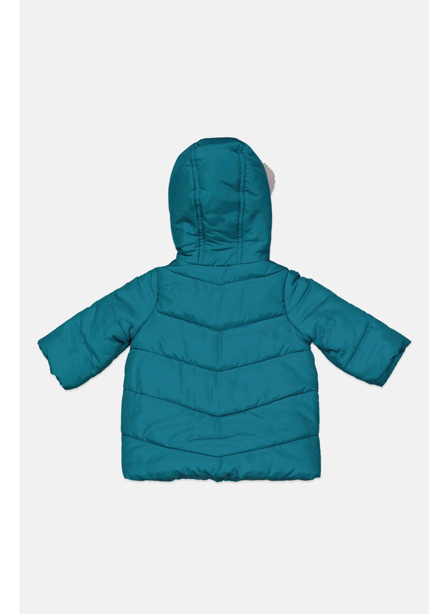 First Impressions Toddlers Girl Hooded Plain Parka Jacket, Green  - Image 2