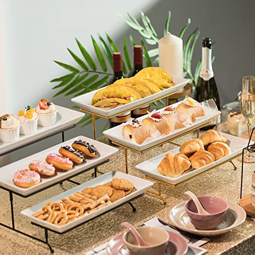Gomakren 3 Tier Serving Stand with Porcelain Serving Platter Tray - Collapsible Gold Stand with 3 Piece Large14 Inch White Plates for Food Presentation Dessert Server Display and Entertaining - Image 4