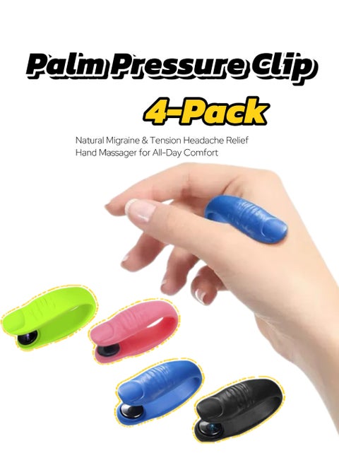 4-Pack Palm Pressure Clip - Natural Migraine & Tension Headache Relief Hand Massager for All-Day Comfort