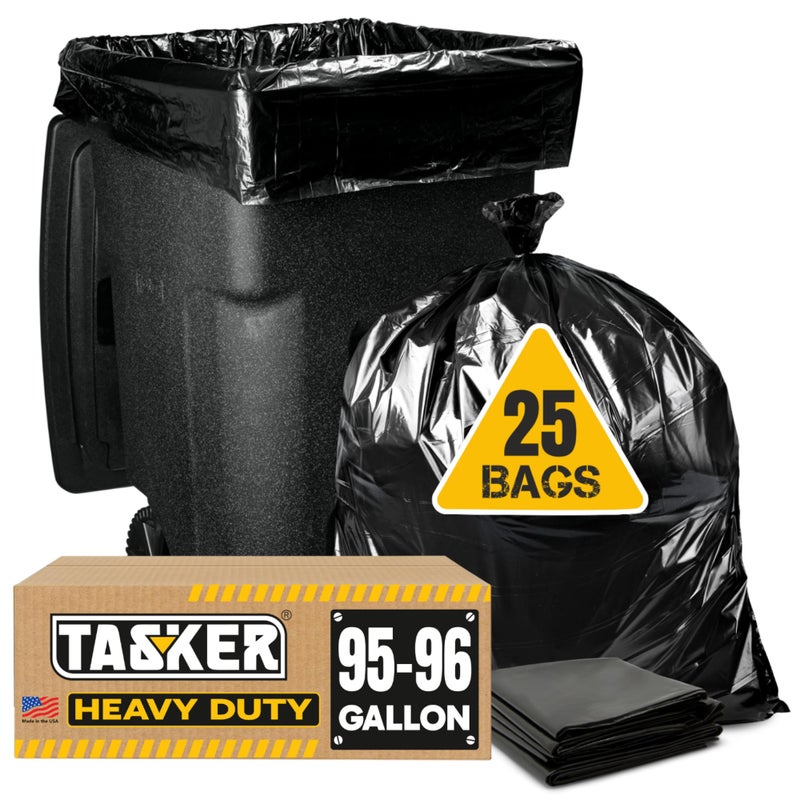 Tasker 9596 Gallon Trash Bags Heavy Duty 2 Mil Contractor ValuePack 25 Bags wTies Extra Large Contractor Trash Bags 90100 Gallon Garbage Bags
