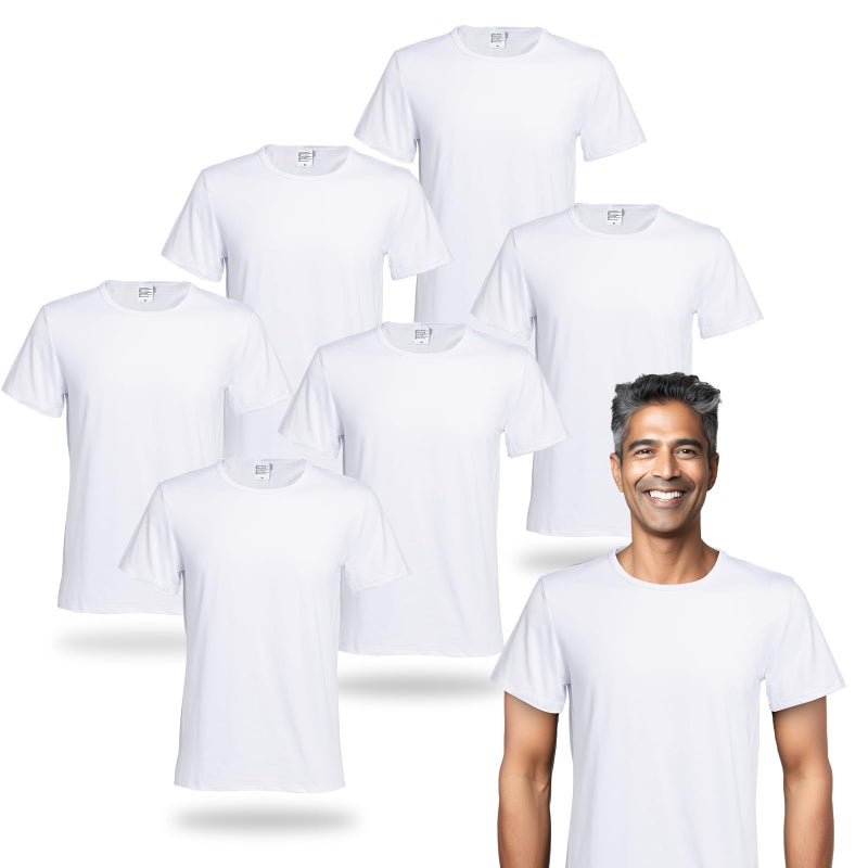 METFUIN 6 Pack Polyester T-Shirts for Sublimation, Heat Press, White, Crew Neck, Short Sleeve (Large, White) - Image 1
