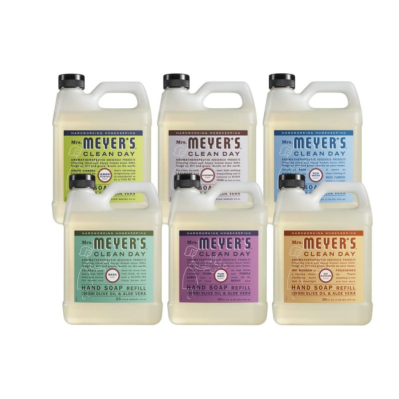 Mrs Meyers Liquid Hand Soap New Everyday 6 Scent Variety Pack Refills 1 Rainwater 1 Oat Blossom 1 Plumberry 1 basil 1 lavender 1 Lemon Verbena 1 CT