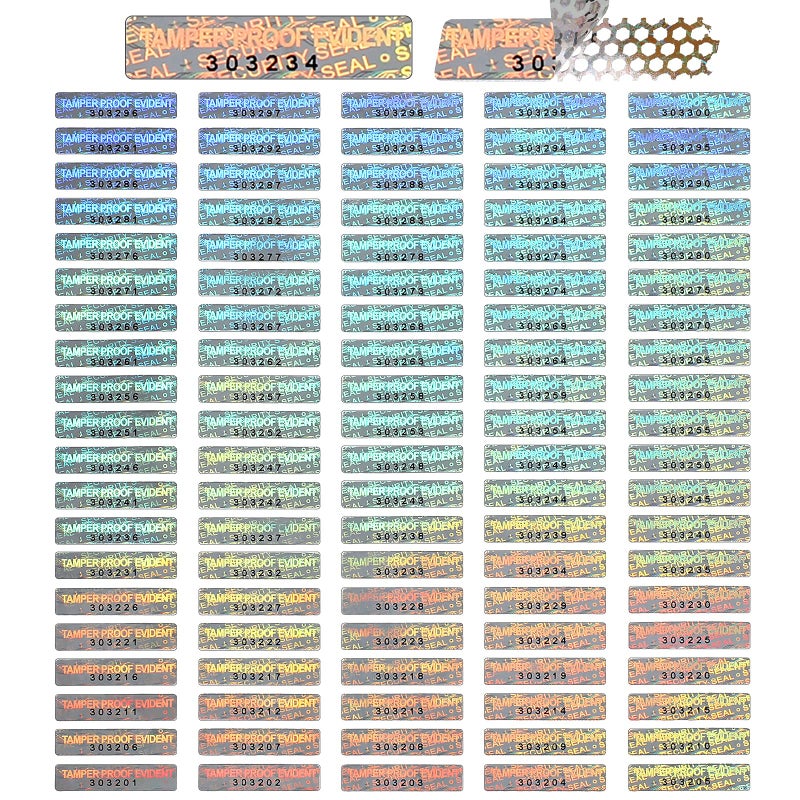 Marspark 500 Pieces Silver Security Tamper Evident Seals Stickers Void Original Genuine Authentic Hologram Labels Tamper Proof Evident Stickers Sequential Serial Numbering, 0.24 x 1 Inch - Image 1
