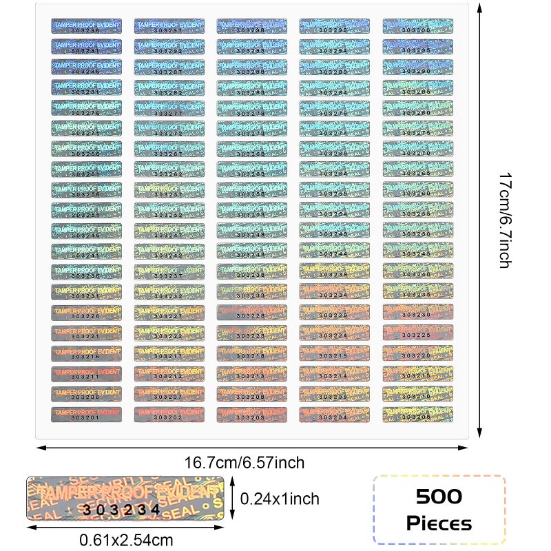 Marspark 500 Pieces Silver Security Tamper Evident Seals Stickers Void Original Genuine Authentic Hologram Labels Tamper Proof Evident Stickers Sequential Serial Numbering, 0.24 x 1 Inch - Image 2