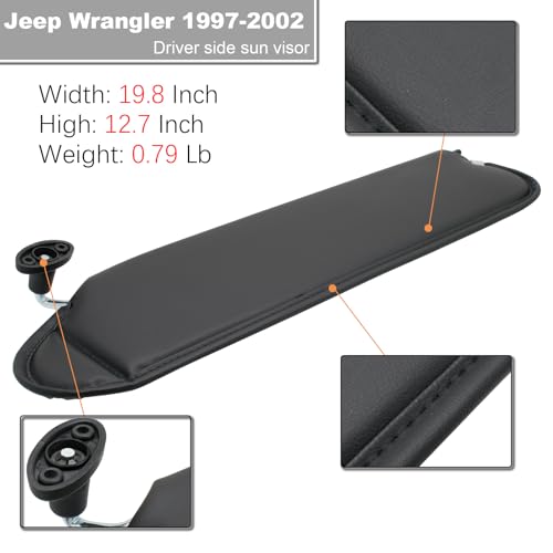 NHILES Left Driver & Right Passenger Sun Visor Compatible with Jeep Wrangler TJ 1997-2002 Sunshade Replacement Number 5EP34 LAZAE 5EP35 LAZAE Color: Black - Image 4