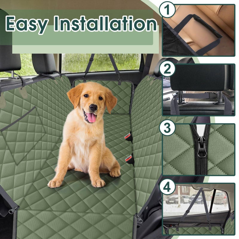 NECKORY Waterproof Dog Car Seat Cover for Back Seat - Durable, Scratch Proof Pet Hammock with Nonslip Design & Storage Pockets, Fits Cars, SUVs, Trucks- S, Green - Image 5