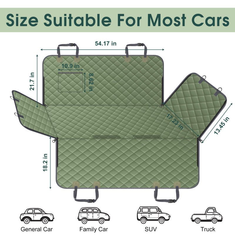 NECKORY Waterproof Dog Car Seat Cover for Back Seat - Durable, Scratch Proof Pet Hammock with Nonslip Design & Storage Pockets, Fits Cars, SUVs, Trucks- S, Green - Image 2