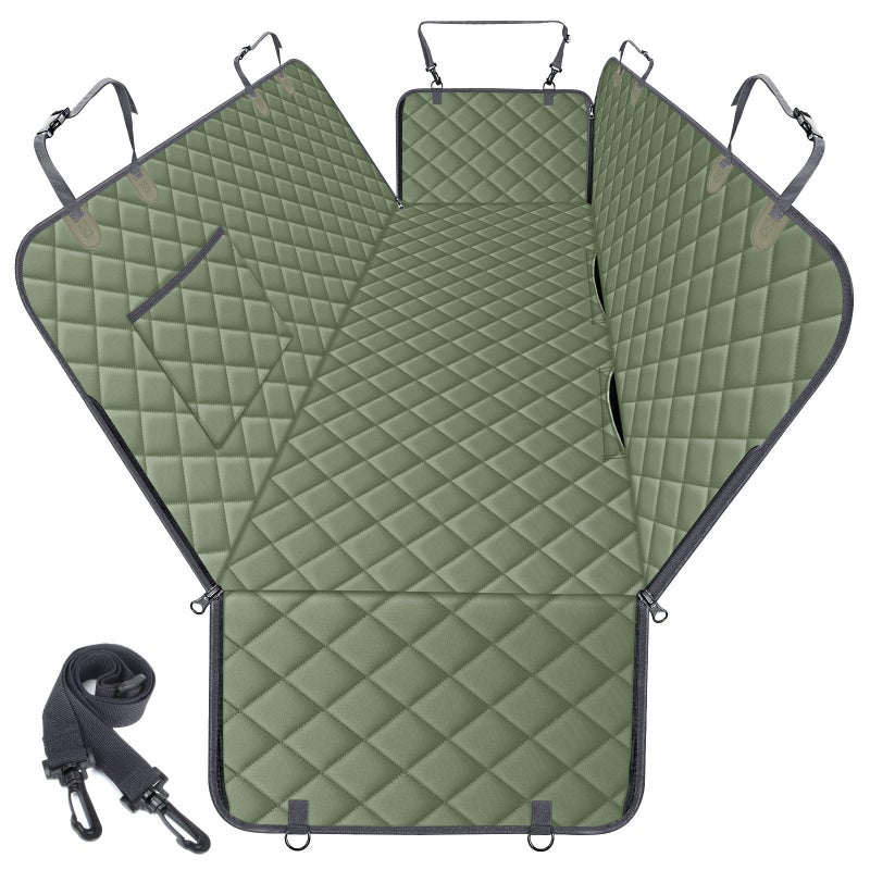 NECKORY Waterproof Dog Car Seat Cover for Back Seat - Durable, Scratch Proof Pet Hammock with Nonslip Design & Storage Pockets, Fits Cars, SUVs, Trucks- S, Green - Image 1