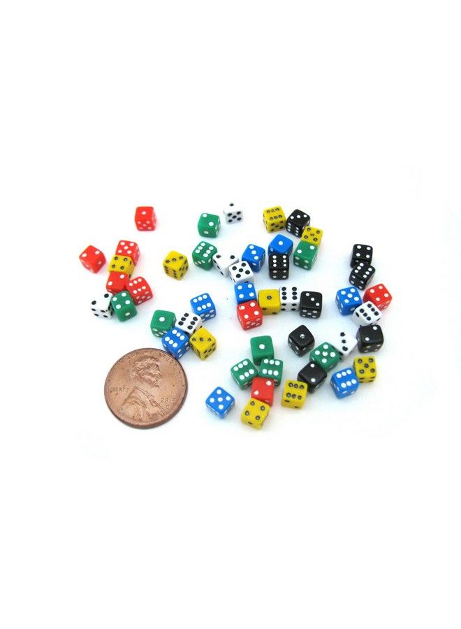 Koplow Games 1816X 50 نرد سداسي الأوجه D6 .197" صغير مصغر ملون 5 مم أبيض/أسود/أحمر/أخضر/أزرق/أصفر 5 مم (عبوة من 50)  - Image 3