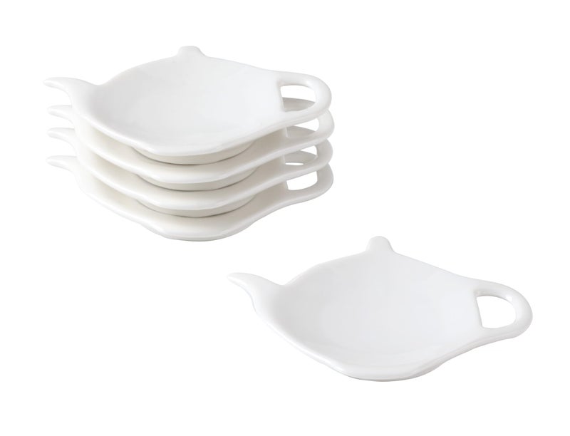 PRECITIME White Porcelain Tea Bag Plate Set of 5, Five Pieces of Tea Bag Coasters, Used Tea Bag Holder, Classic Teaspoon Rest pad, Tea Bag Rest Dish, Tea Party - Image 1