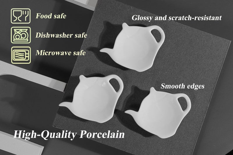PRECITIME White Porcelain Tea Bag Plate Set of 5, Five Pieces of Tea Bag Coasters, Used Tea Bag Holder, Classic Teaspoon Rest pad, Tea Bag Rest Dish, Tea Party - Image 4