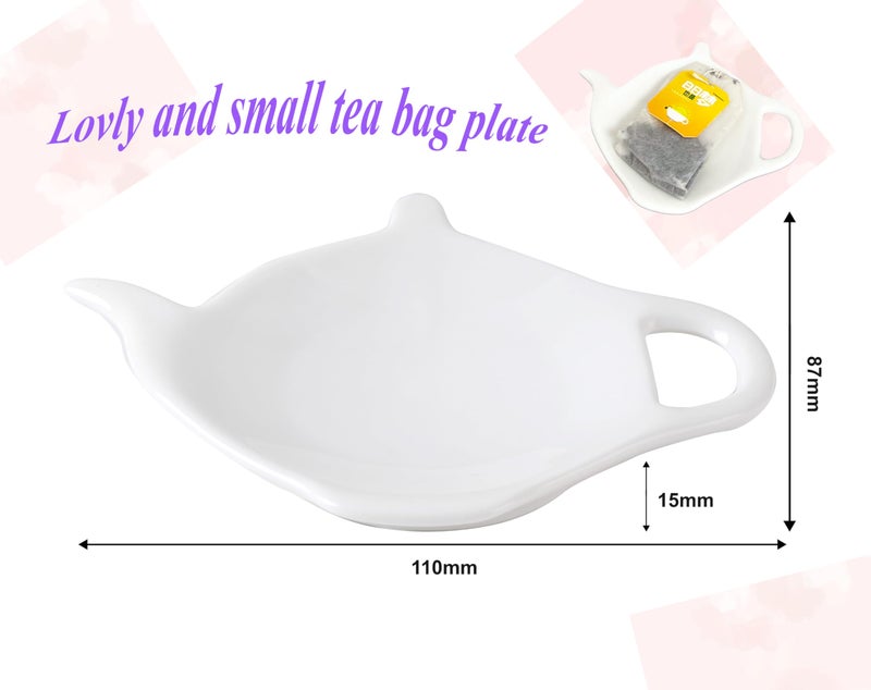 PRECITIME White Porcelain Tea Bag Plate Set of 5, Five Pieces of Tea Bag Coasters, Used Tea Bag Holder, Classic Teaspoon Rest pad, Tea Bag Rest Dish, Tea Party - Image 3