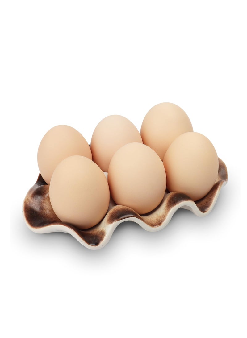 Excefore Ceramic Egg Tray, Half Dozen Porcelain Egg Holder Container Keeper Storage Organizer, Egg Tray for Refrigerator, Decorative Egg Storage for Refrigerator, Countertop, Display, Kitchen, Brown  - Image 2