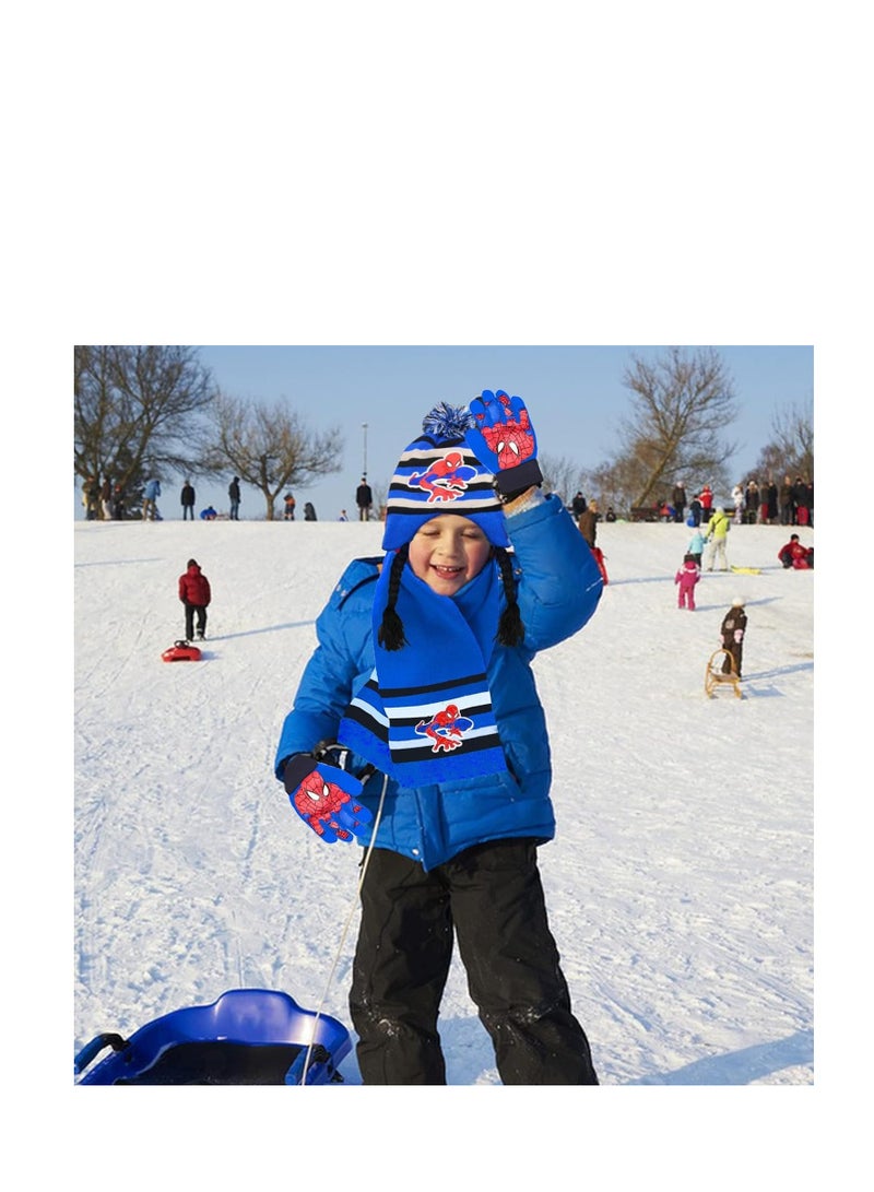 KASTWAVE Kids Winter Warm Hat Scarf Gloves Set, 3Pcs Spiderman Scarf Set, Children's Winter Hat Scarf Gloves Set,Children Winter Autumn Spring Scarf Knitted Hat Combination Set for Children Boys Girls - Image 4