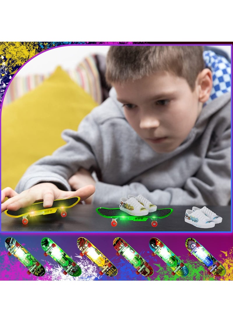 SYOSI 12 Pcs Finger Skateboards Shoes Toys Set, Light Up LED Fingerboard Mini Skateboards for Friends School Classroom Exchange Prizes for Students Children's Birthday Gift (Random Color) - Image 2