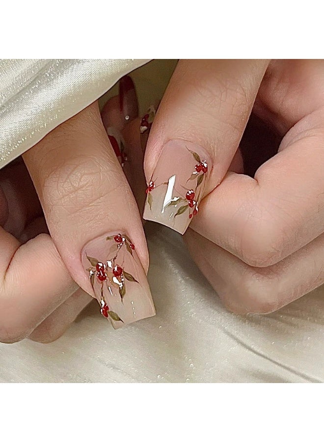 Goolsky أظافر فرنسية قصيرة مزينة بالفاصوليا الحمراء - ملابس للمواعيد الرومانسية - Image 3