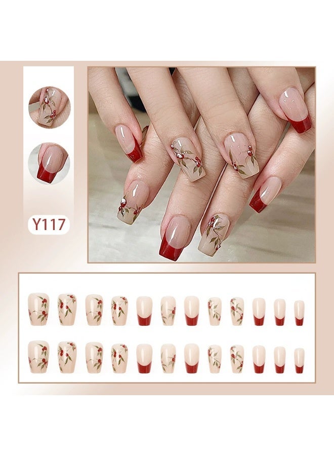 Goolsky أظافر فرنسية قصيرة مزينة بالفاصوليا الحمراء - ملابس للمواعيد الرومانسية - Image 4