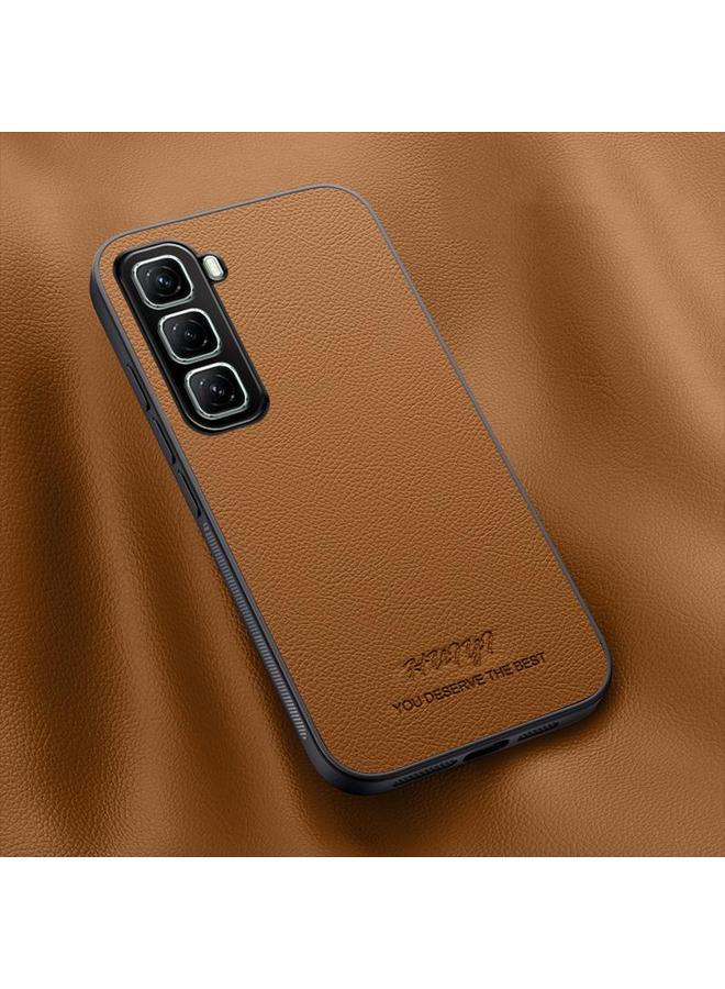 جراب هاتف مغناطيسي جلدي من HUIYI لهاتف Infinix Hot 50 5G (بني)