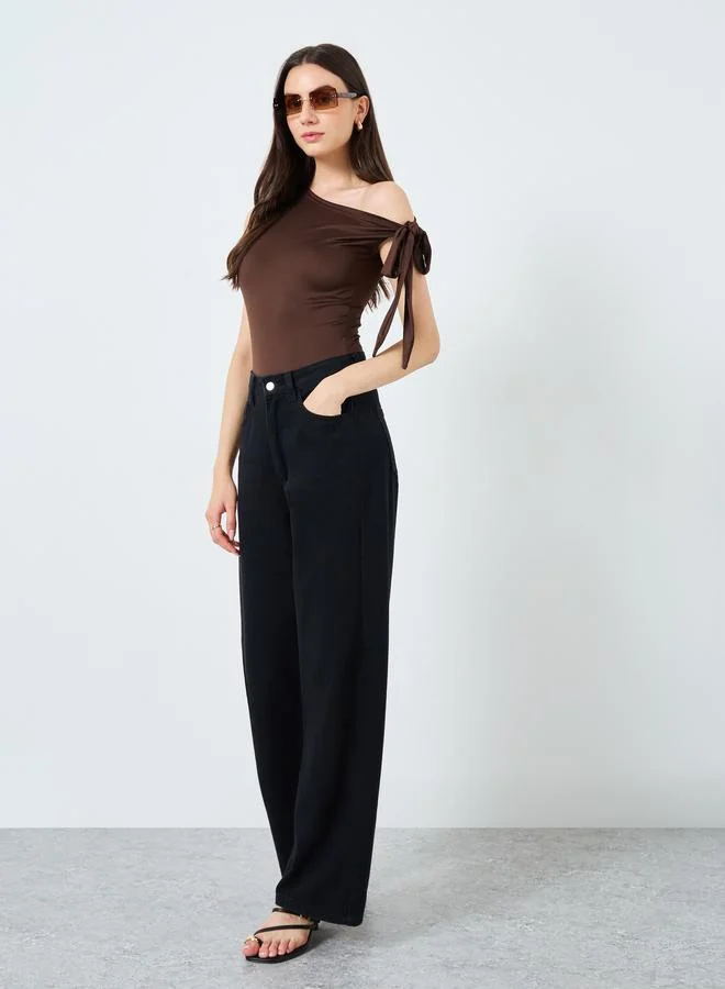 Take Two Take Two Solid One Shoulder Tie Detail Bodysuit