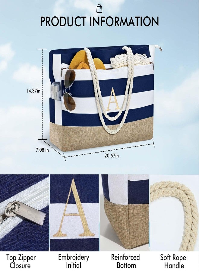 YOOLIFE Gifts for Sister - Blue Large Beach Bag Tote Travel Bag Women Initial - Image 3