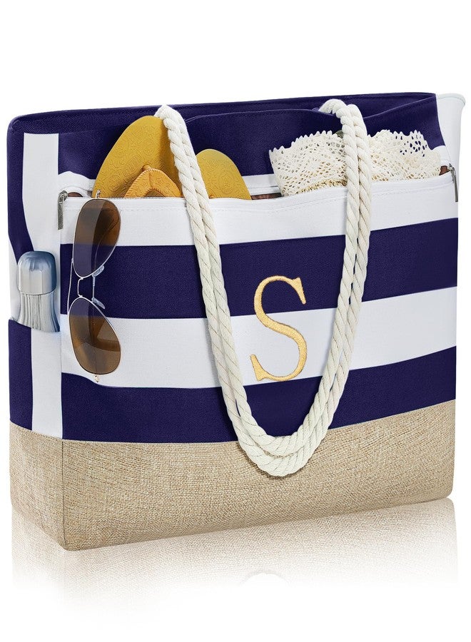 YOOLIFE Gifts for Sister - Blue Large Beach Bag Tote Travel Bag Women Initial - Image 1