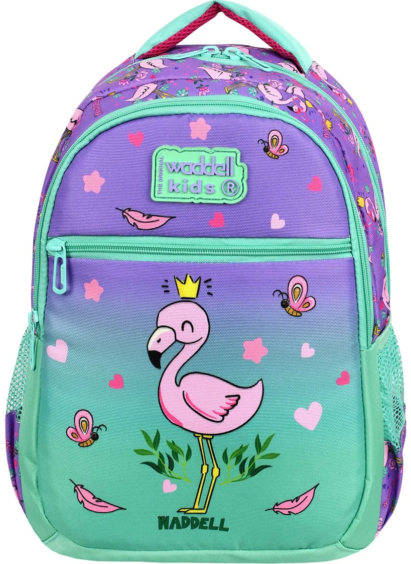 Waddell Licensed Aqua Green Lilac Flamingo Patterned Girls Primary School Backpack and Lunch Bag