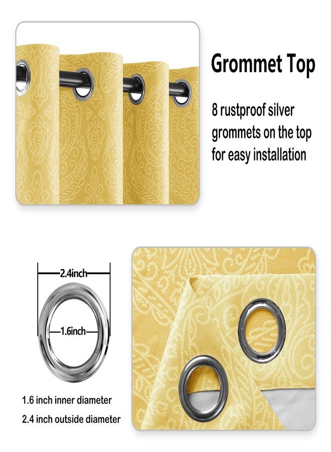 DWCN Ombre Blackout Curtains for Bedroom - Damask Patterned Thermal Insulated Energy Saving Grommet Curtains for Living Room, Set of 2 Gradient Window Curtain Panels, 52 x 84 Inches Long, Yellow - Image 5
