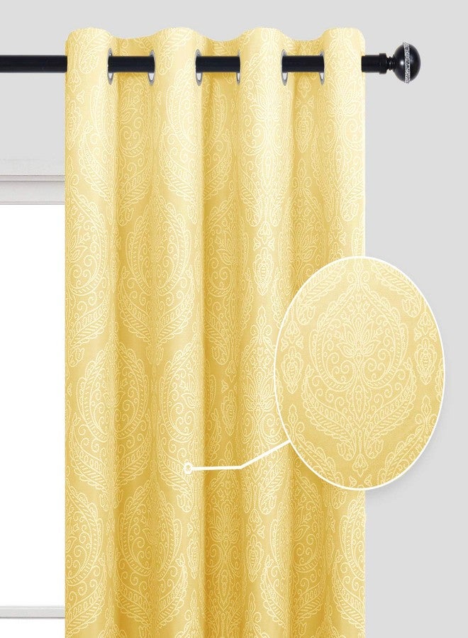 DWCN Ombre Blackout Curtains for Bedroom - Damask Patterned Thermal Insulated Energy Saving Grommet Curtains for Living Room, Set of 2 Gradient Window Curtain Panels, 52 x 84 Inches Long, Yellow - Image 2