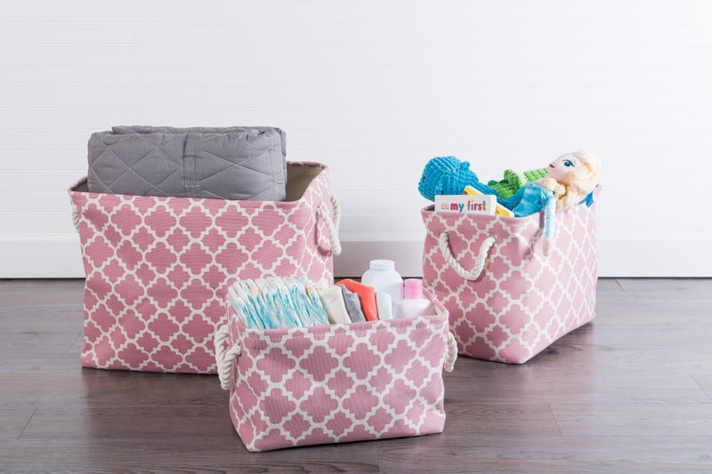 DII Polyester Container with Handles, Lattice Storage Bin, Medium, Rose - Image 4