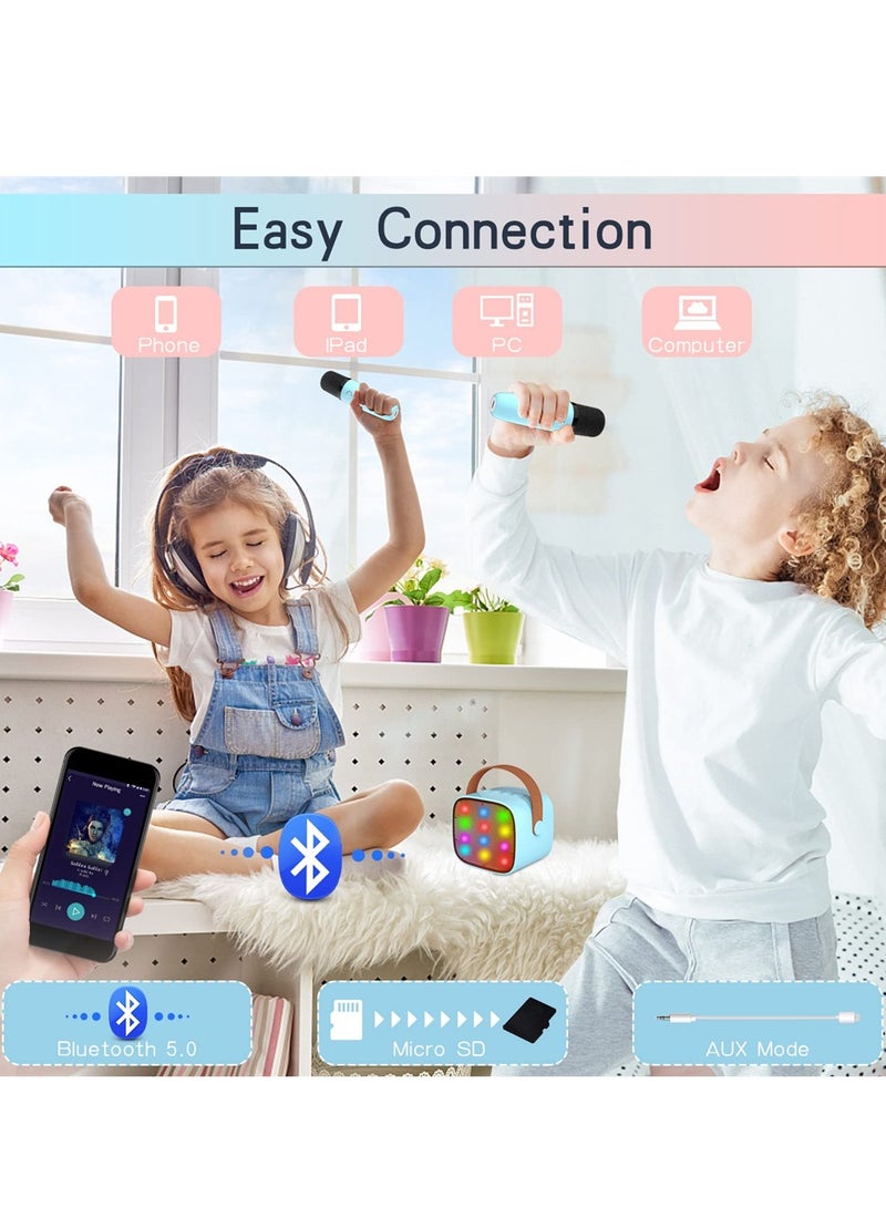 Portable Bluetooth Karaoke Speaker Set with 2 Microphones Ideal for Kids and Adults Perfect for Home Parties and Birthdays Blue - Image 4