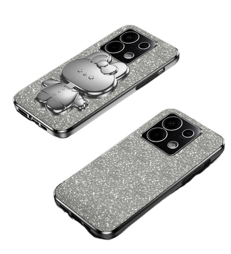 BB غطاء واقي لـ Redmi Note 12 مع حامل بطاقات وحامل قابل للطي مع بريق متدرج مع مرآة مكياج باللون Silver Grey بوظيفة حامل باللون الفضي باللون الأحمر باللون الرمادي - Image 1