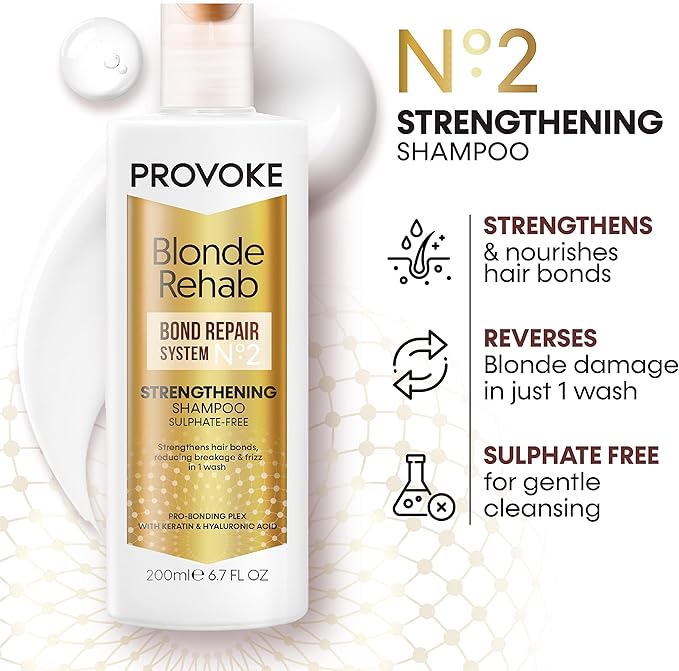 PROVOKE Blonde Rehab N02 Bond Strengthening SulphateFree Shampoo 200 ml Reduces Breakage and Frizz in 1 Wash Formulated with a Pro Bonding Complex Keratin and Hyaluronic Acid for Damaged Hair - Image 2