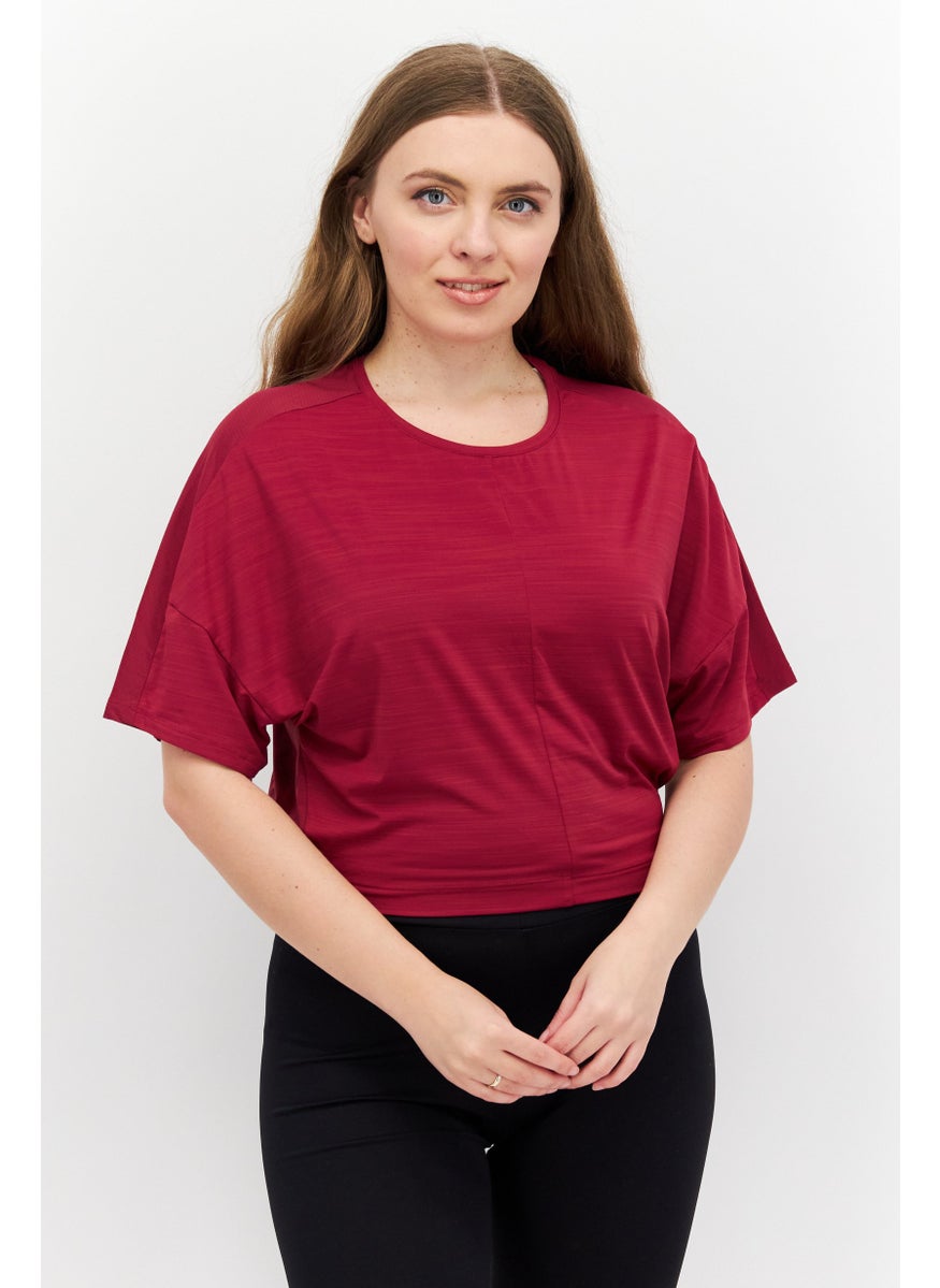 Reebok Women Sportswear Fit Short Sleeve Training Top, Maroon  - Image 1