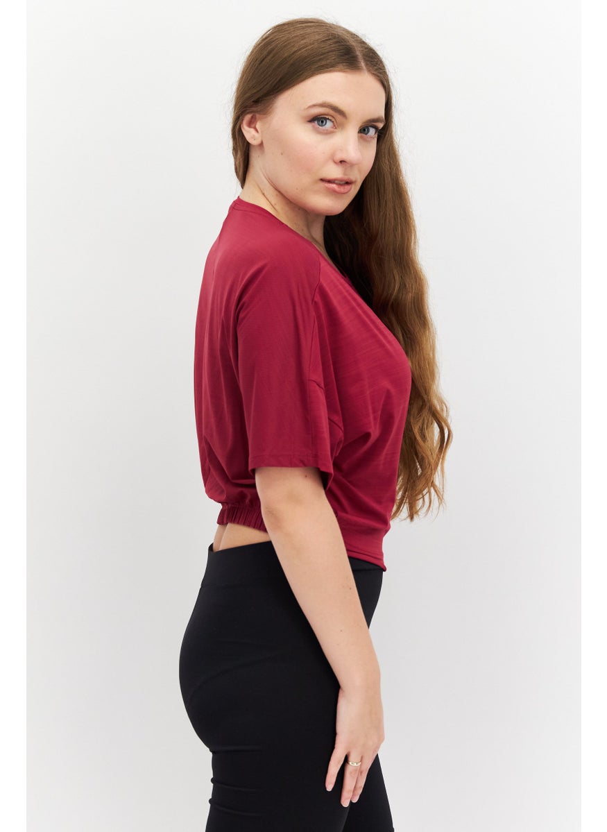 Reebok Women Sportswear Fit Short Sleeve Training Top, Maroon  - Image 2