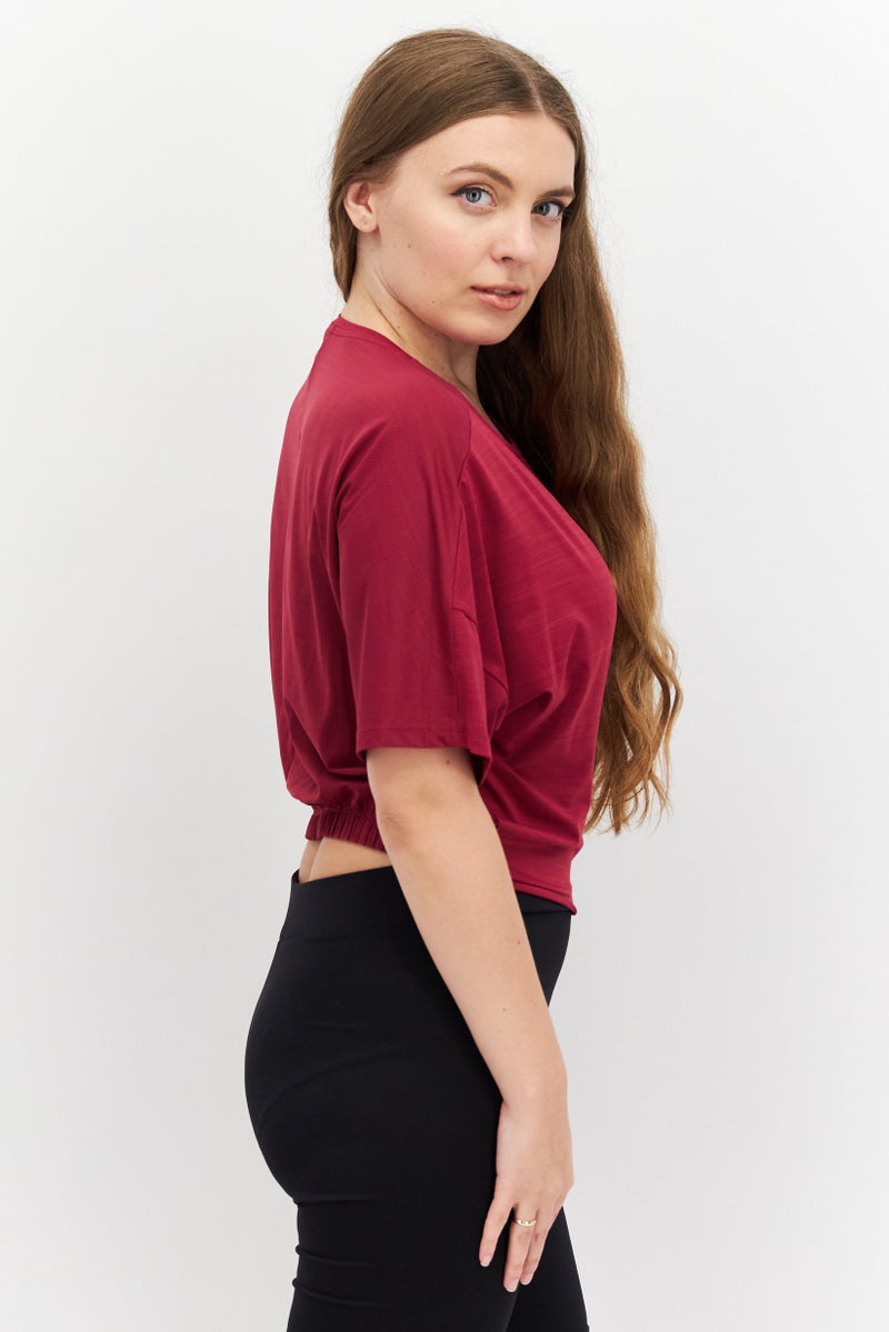 Reebok Women Sportswear Fit Short Sleeve Training Top, Maroon - Image 2