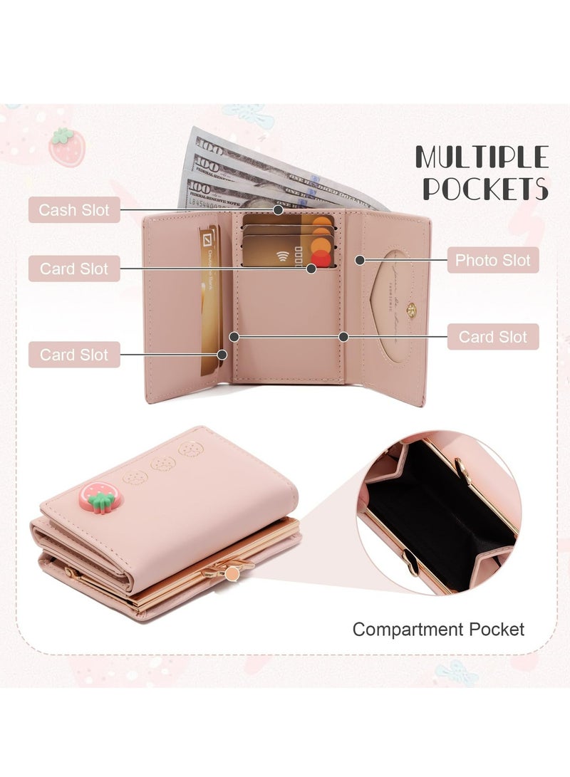 Oasisgalore Wallet Card Holder Small Bifold Purse Cute Small Leather Pocket Wallet Purse for Women Girls,Pink  - Image 5