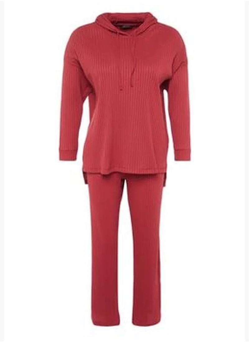 trendyol Burgundy Knitted Top and Bottom Set