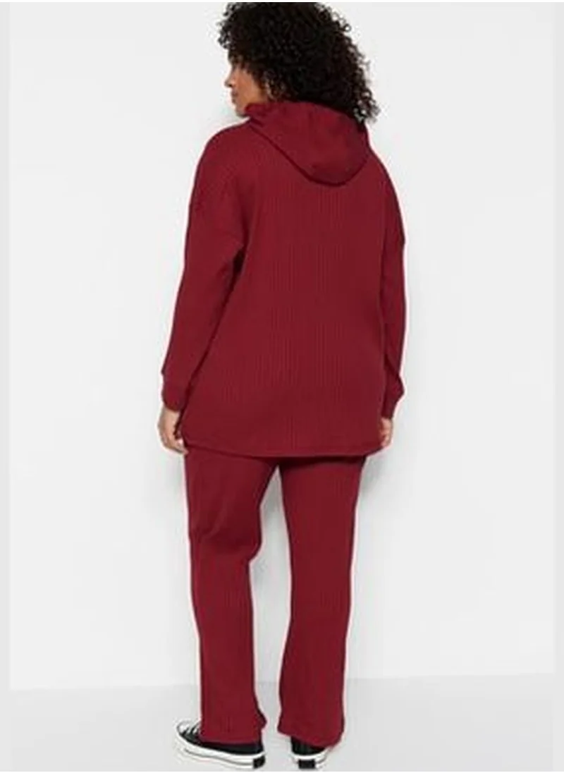 trendyol Burgundy Knitted Top and Bottom Set