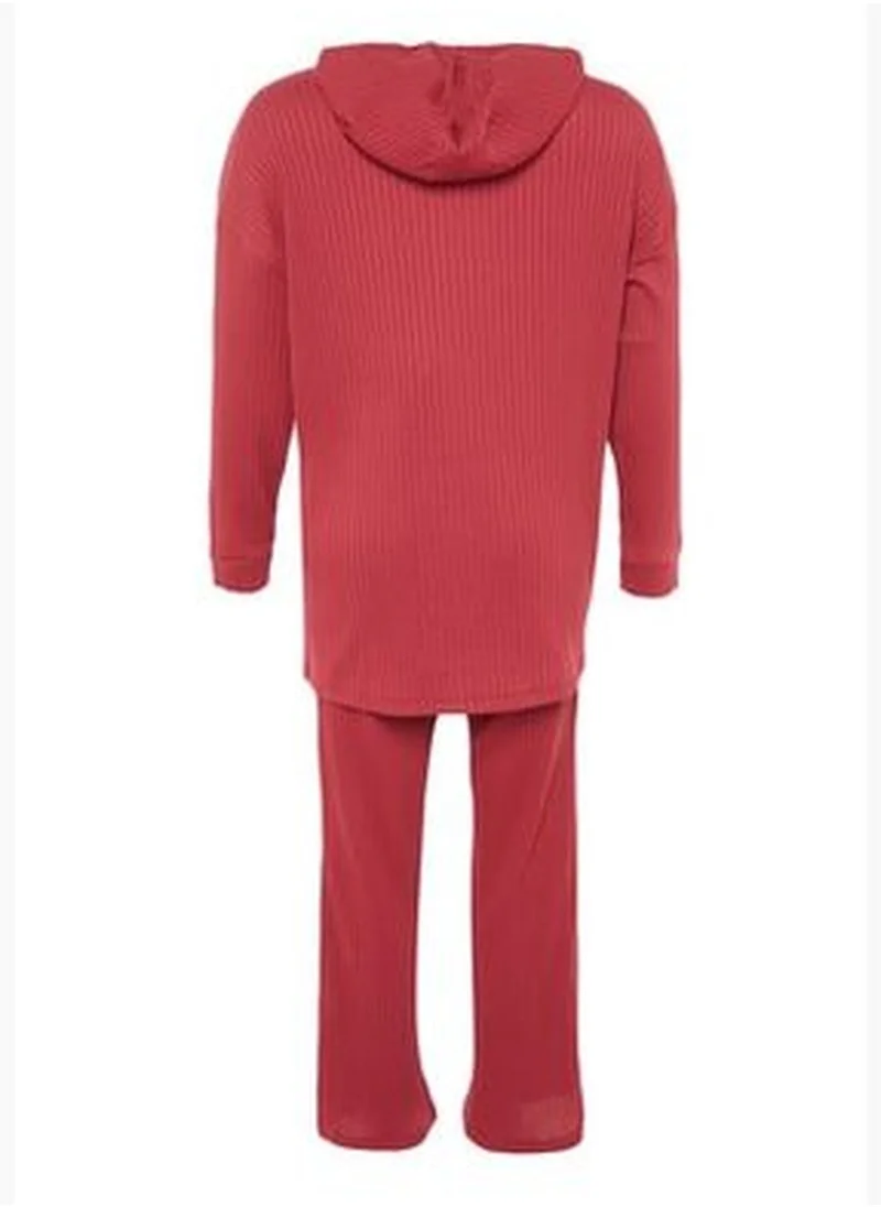 trendyol Burgundy Knitted Top and Bottom Set