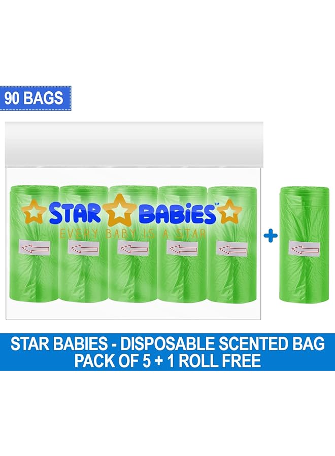 STAR BABiES Scented Bag Green Pack Of 5 + 1 Roll Free (90 Bags) - Image 2